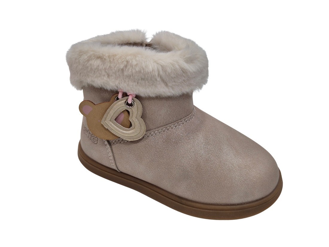 Botines Barefoot Con Cremallera Para Niñas, Marca Tecnobaby Byconguitos, En Color Beige. Osito Tecnobaby