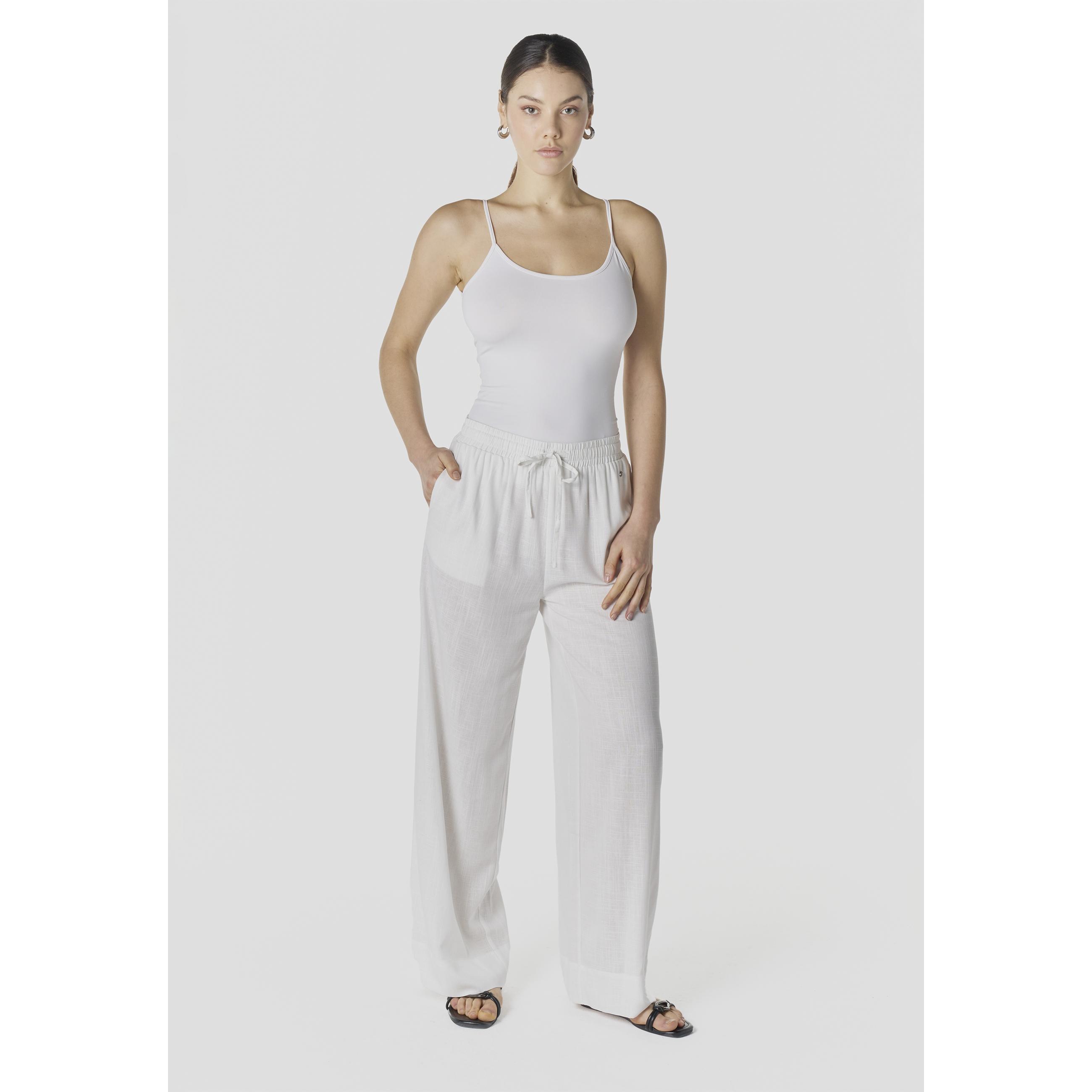 Koroshi - Pantalón jogger mujer en mezcla de 80% viscosa y 20% lino, corte relajado tobillero con cintura ajustable y bolsillos funcionales
