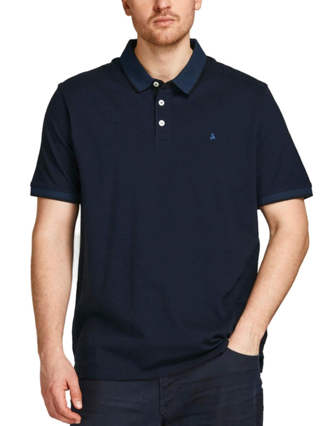 Polo Jack&Jones Paulos Marino PLUS de Hombre -b Talla Grande Cuello Clásico Logotipo Bordado