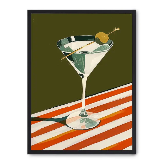 Cuadro martini 30x40cm, Póster impreso en papel de primera calidad de 180gr, montado sobre marco de madera MDF acabado en negro., Cocina - Bebidas