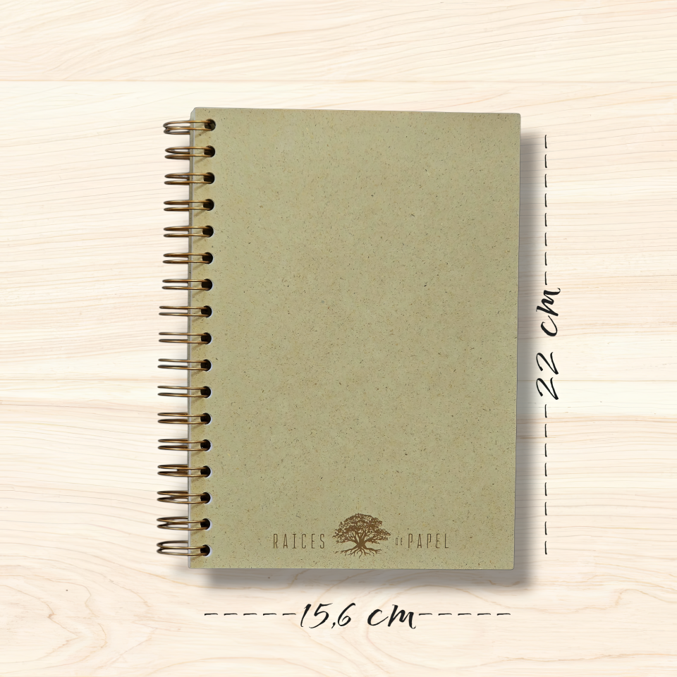 Cuaderno Ecológico Tapas Naturales A5+ 15.6 x 22 cm - Packs 1, 2, 3 y 4 unidades - 200 Páginas Papel Reciclado 100 g para el Interior - RAICES DE PAPEL,  Sostenible, Orgánico y Premium - Regalo Ecológico Perfecto para amantes de la naturaleza eco-friendly