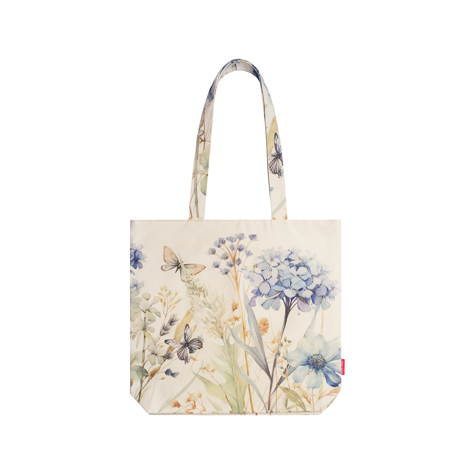 Bolso de loneta con diseño de flores. Tamaño: 39 x 36 x 8,5 cm.