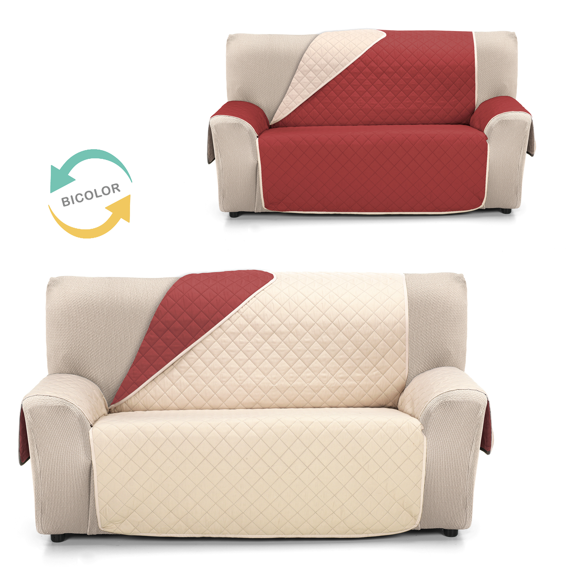 Cubre Sofá Reversible JOYA de Valentia Home | Acolchado | Protección Completa | Ajuste Perfecto | Protector funda sofá | Funda Sofá para Inviero y Verano