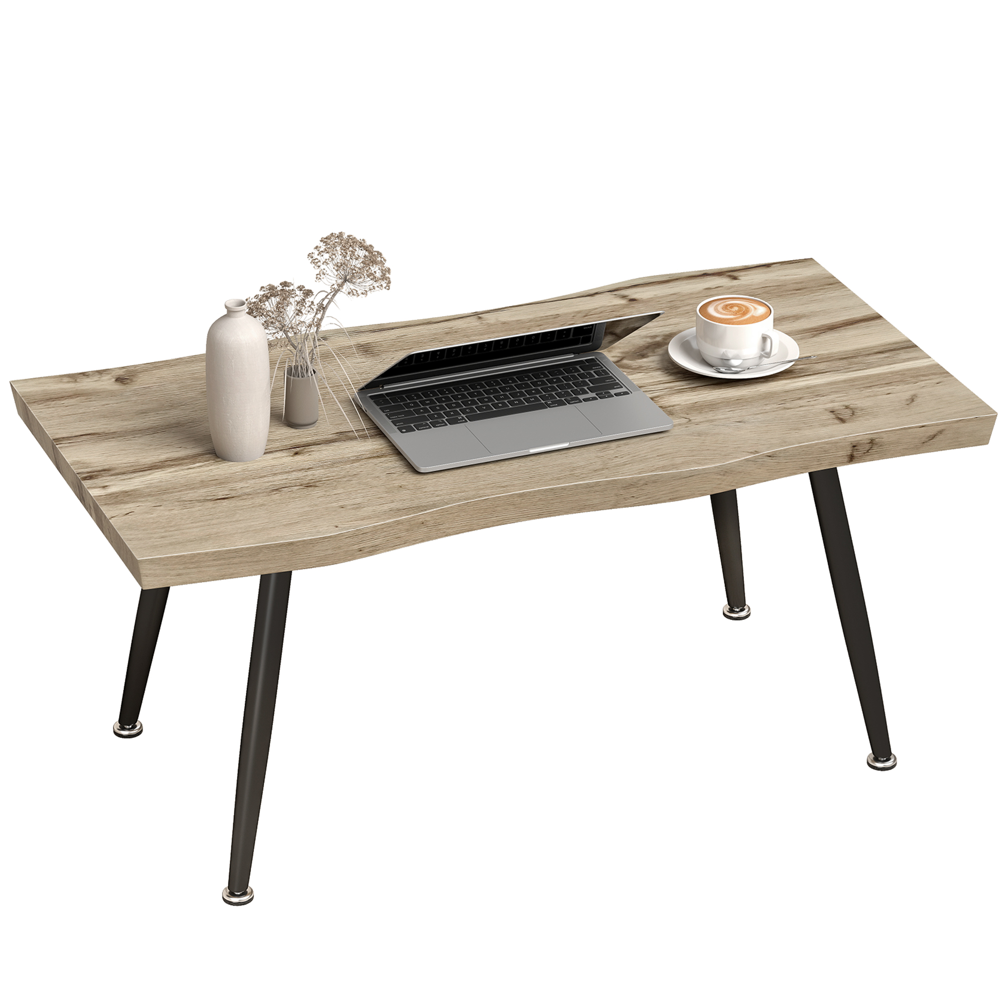 HOMCOM Mesa de Centro Curva, Mesa baja para Salón Moderno con Tablero Grueso de 4 cm, Patas de Acero, para Sala de Estar, Dormitorio, 100x50x45 cm, Roble