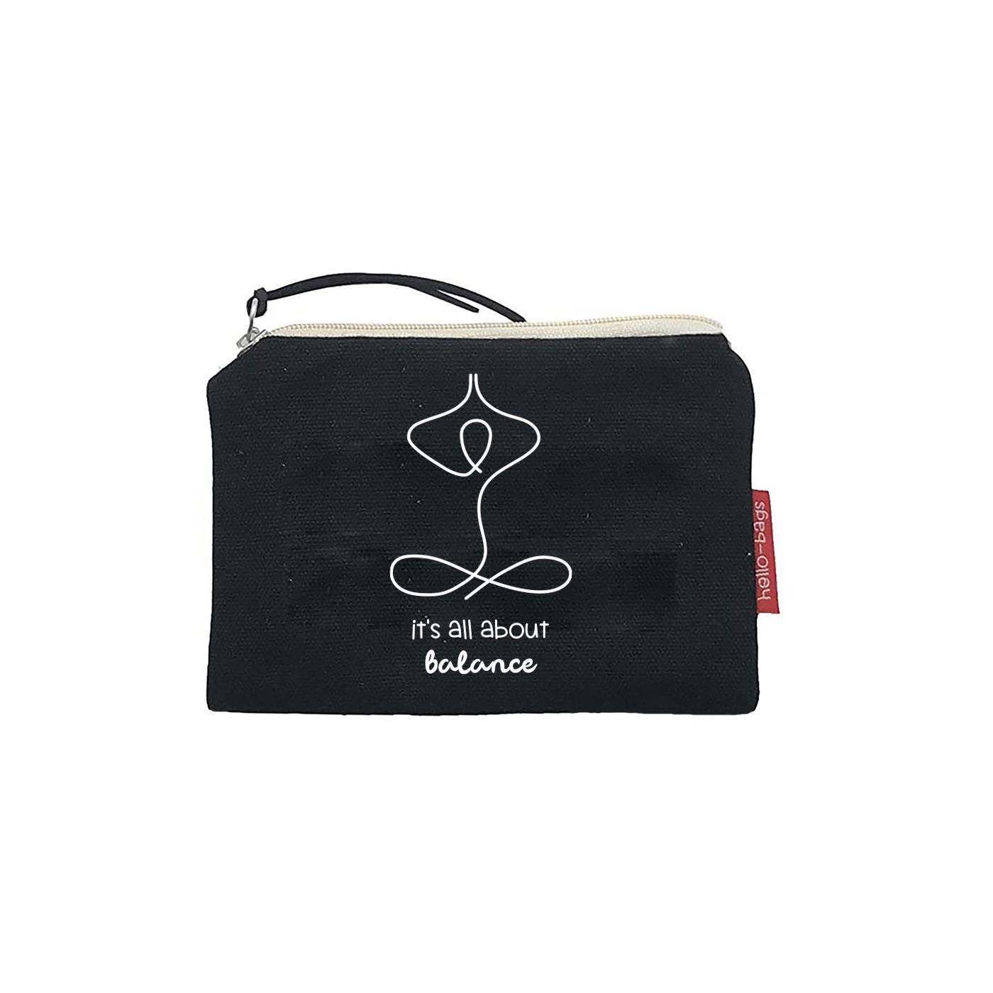 Hello-Bags. Bolso Monedero / Billetero / Tarjetero con cremallera y forro interior. Exterior: Algodón 100%. Incluye sobre kraft de regalo. Modelo: "IT´SALLABOUT". Crudo / Negro. 14x10 cm.