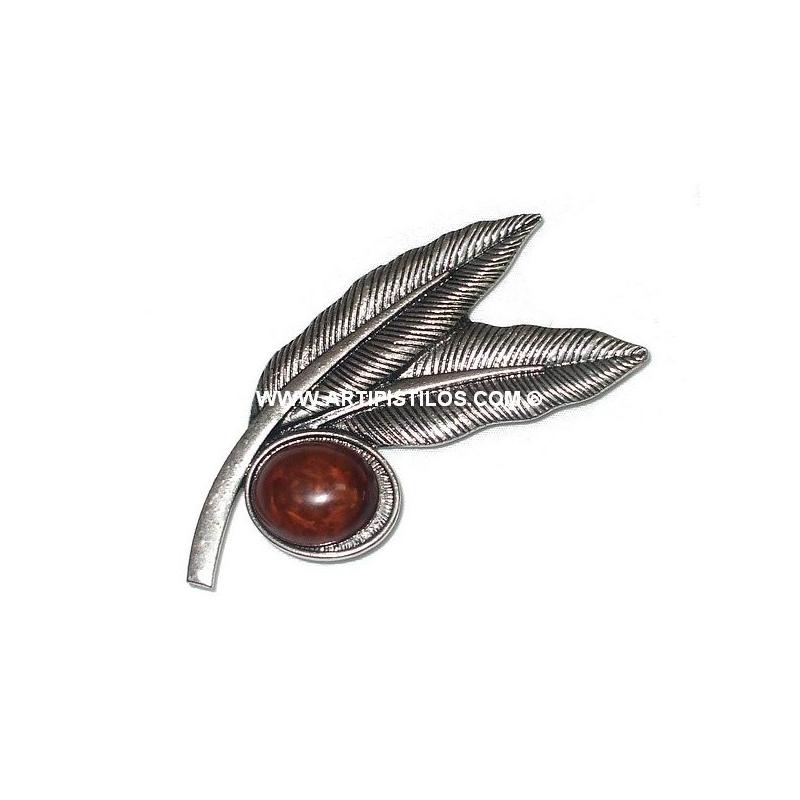 BROCHE 2 PLUMAS + PIEDRA