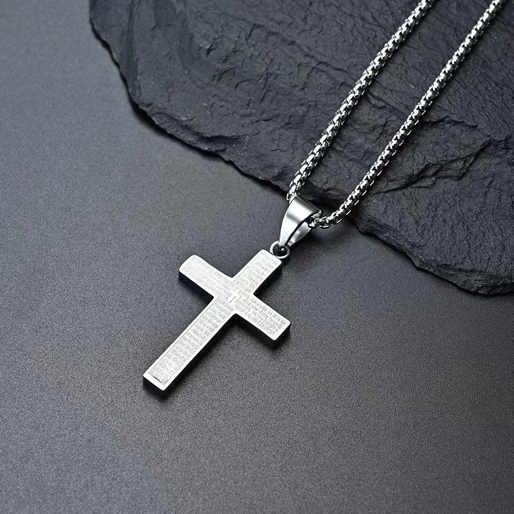 Collar de Cruz Negra de Acero Inoxidable para Hombre Colgante de Cruz con Cadena de 60 cm,para Hijos Día del Padre, Graduación