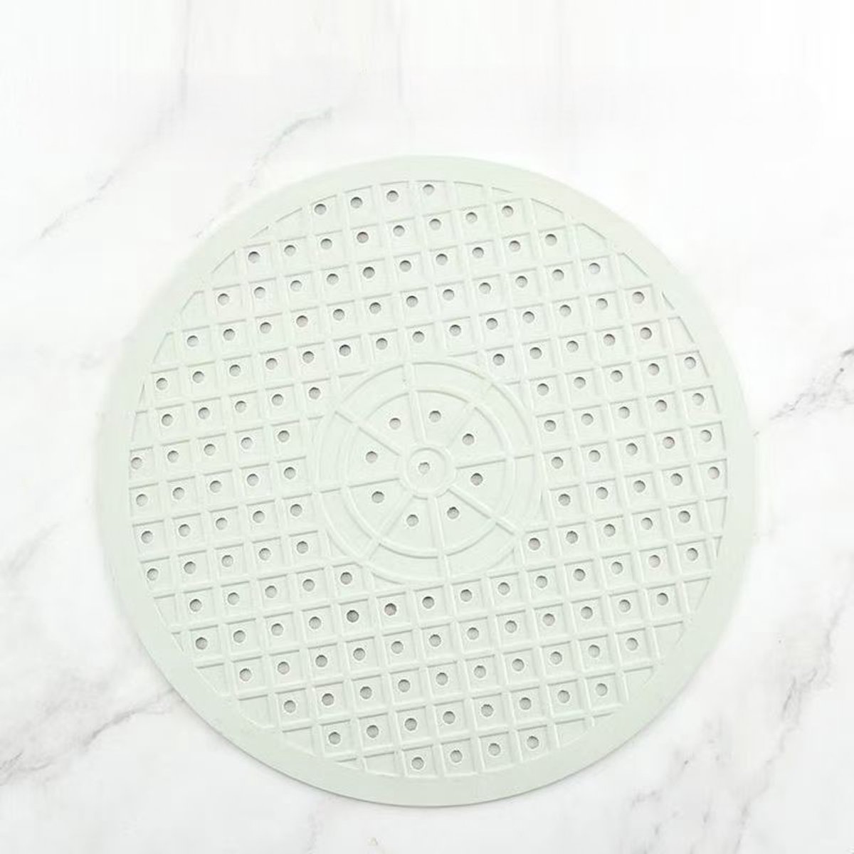 Set van 2 ronde rubberen gootsteenmatten voor het beschermen van de afvoer van het aanrecht en het drogen van de vaat. Siliconen antislip-afvoermat voor ronde gootsteenbodem, ø 31 cm, onderzetters en placemats.Wit
