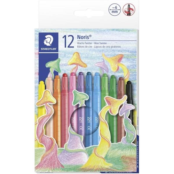Staedtler noris 221 pack de 12 ceras giratorias - diametro 6mm - resistencia a la rotura - colorantes alimenticios - colores surtidos