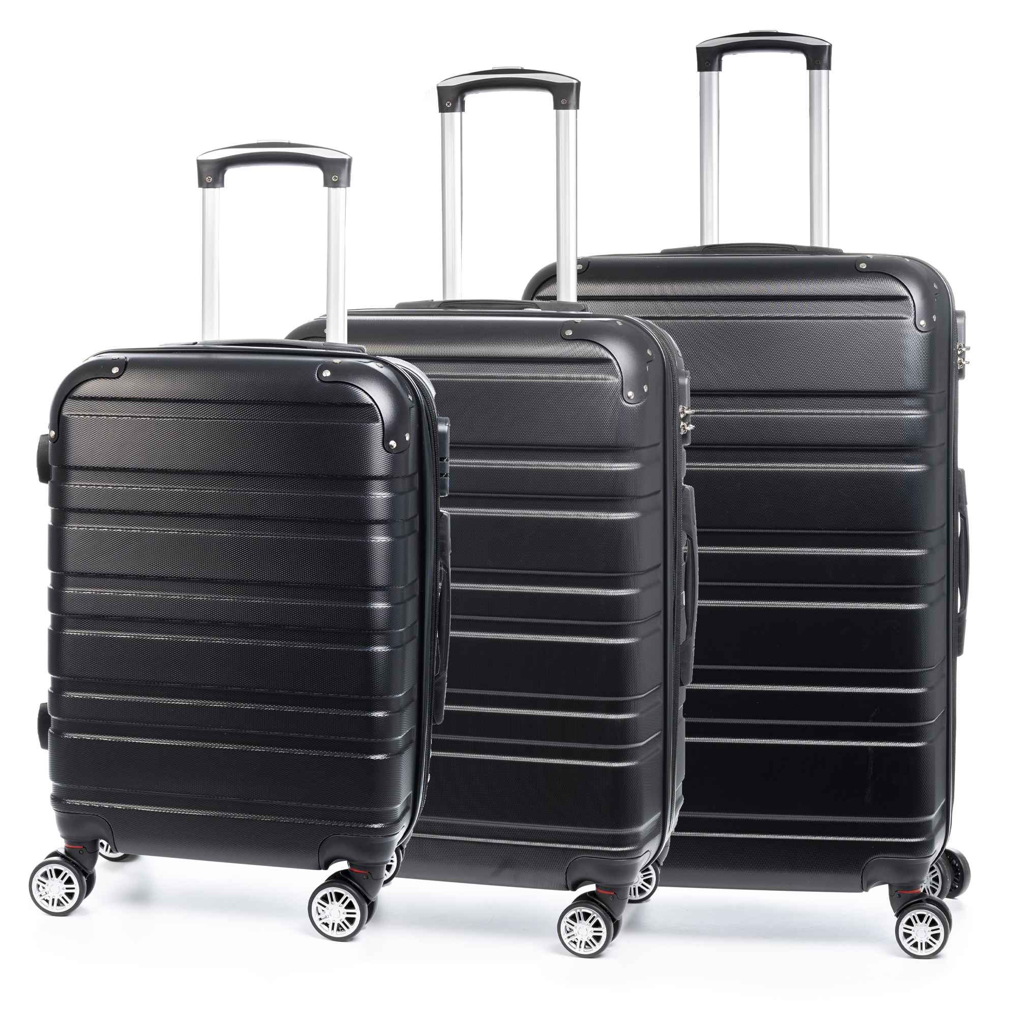 DAM Juego de 3 maletas Trolley extensibles, en material ligero ABS de alta resistencia. Cerradura numérica, 4 ruedas giratorias 360°. 50x30,5x76,5 Cm.