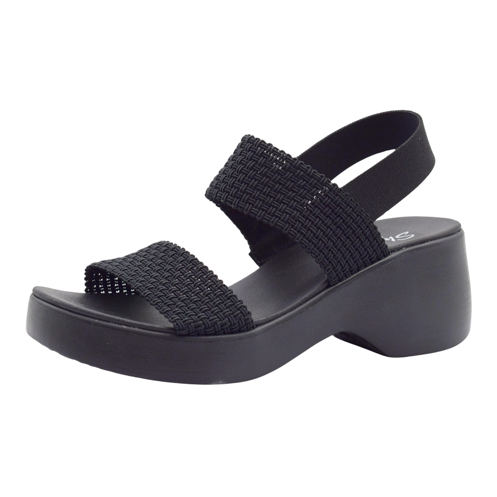 Sandalias Skechers Cali Day Elegantes Textiles Con Cuña Y Plataforma Para Mujer, Color Negro