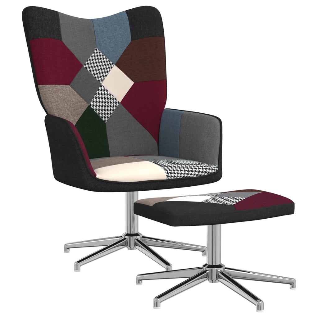 Vidaxl Silla de Relax con Taburete Tela Patchwork Gris y Negro