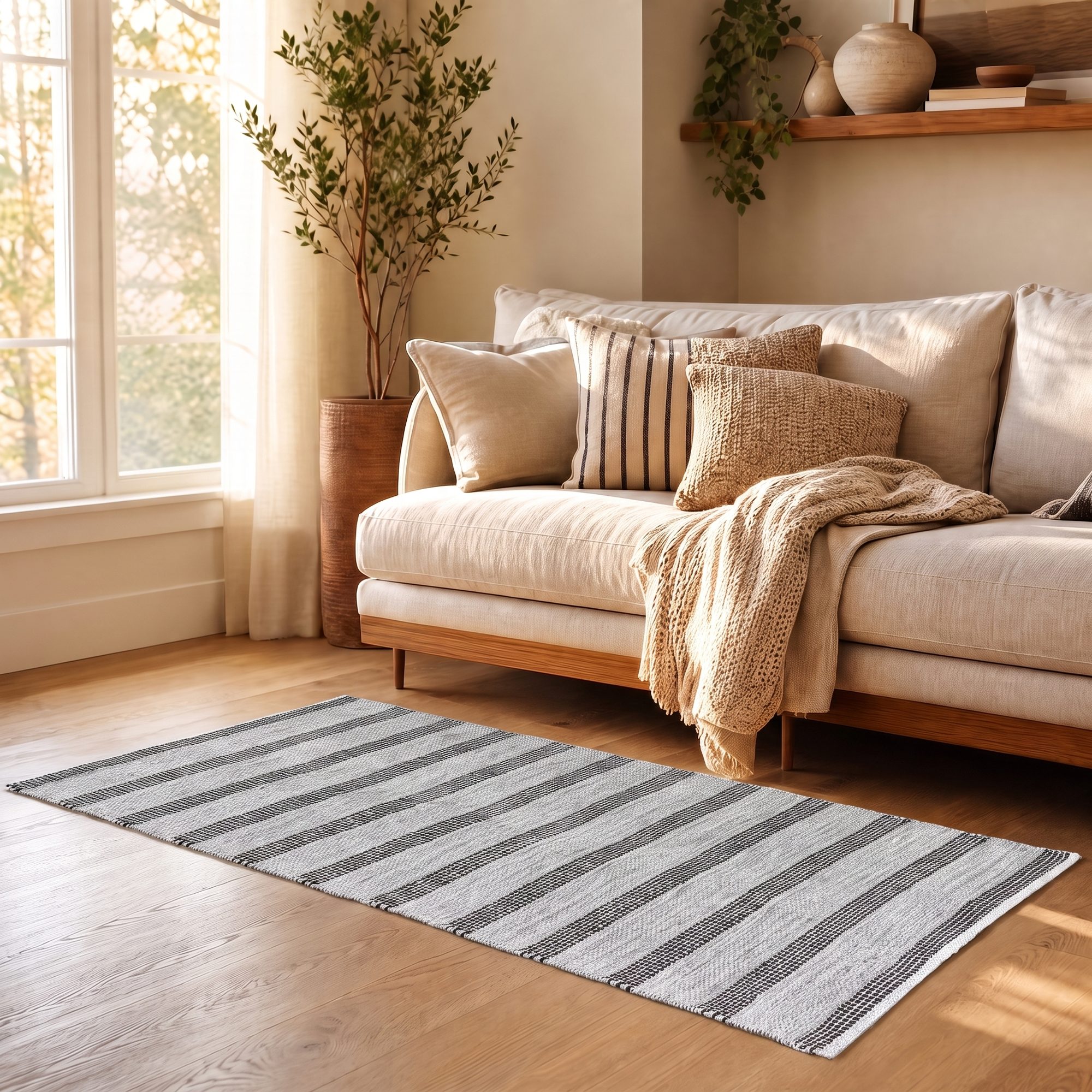 MOBLEKIT | Alfombra de Algodón para Salón y Dormitorio, Tejido Suave 100% Algodón, Diseño de Rayas y Geométrico, Certificación OEKO-TEX Standard 100, Estilo Nórdico, Medidas de 60x90 a 120x170 cm