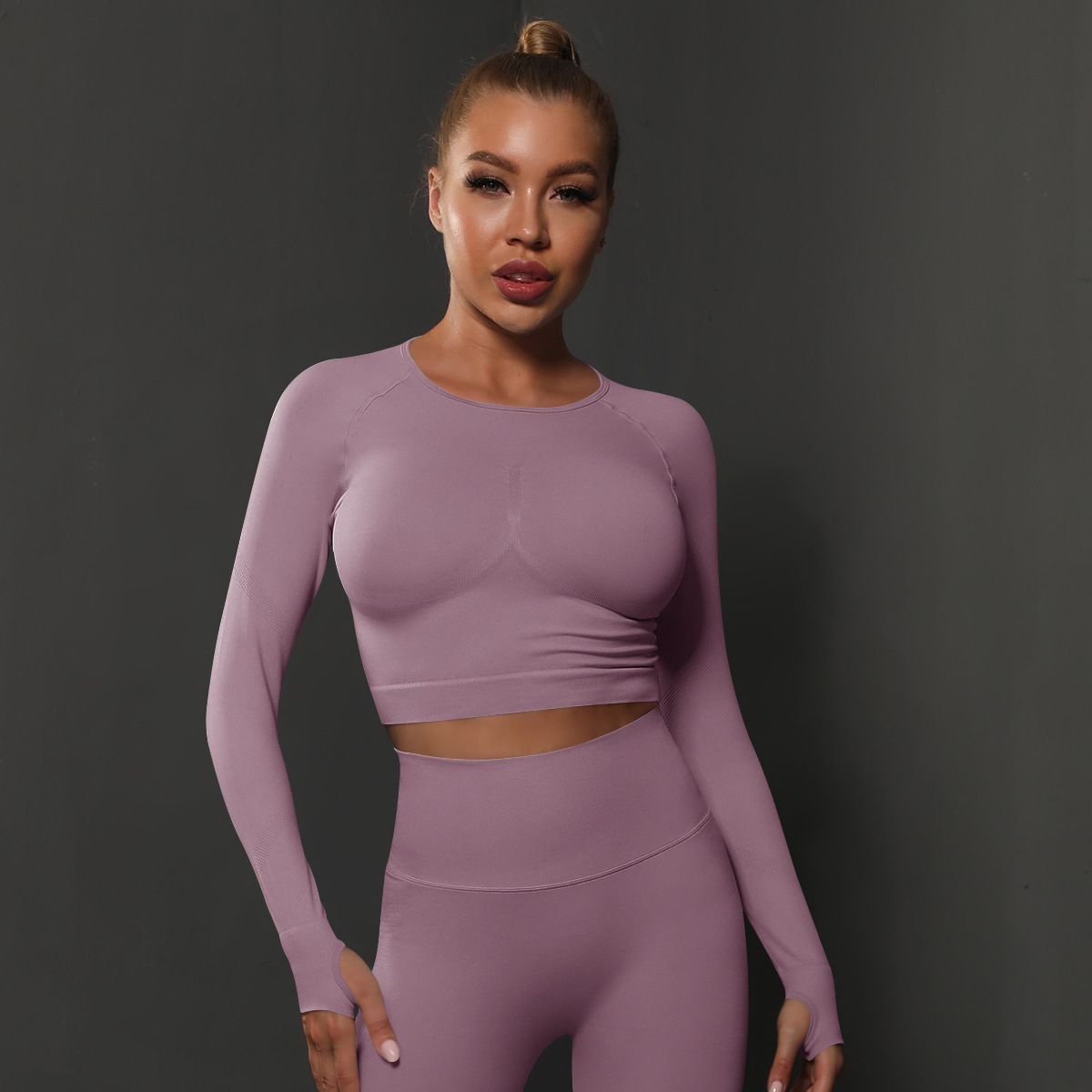 Camiseta de DOT Liso para Mujer, camiseta sin costura para Fitness, absorbente de Sudor, ajustada, de manga Larga, para Corre, entrenamiento, Yoga