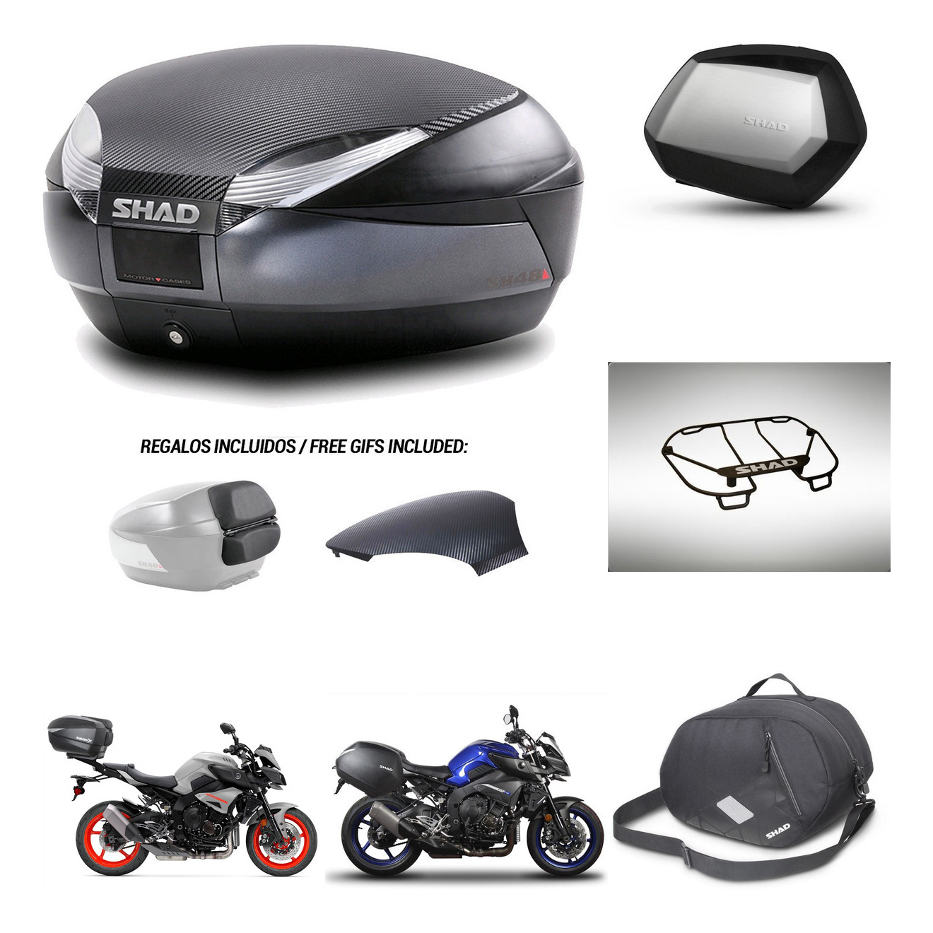 Maletas Laterales + Baul Trasero + Accesorios + Herraje 3P + Herraje Montaje Sh48 Sc Sh35 Premium KIT-257271