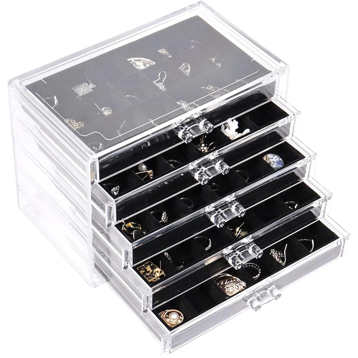 TK Joyero de acrílico with 5 cajón, soporte ajustable para Guardas pendientes, organizer transparente para Guardas Joyas