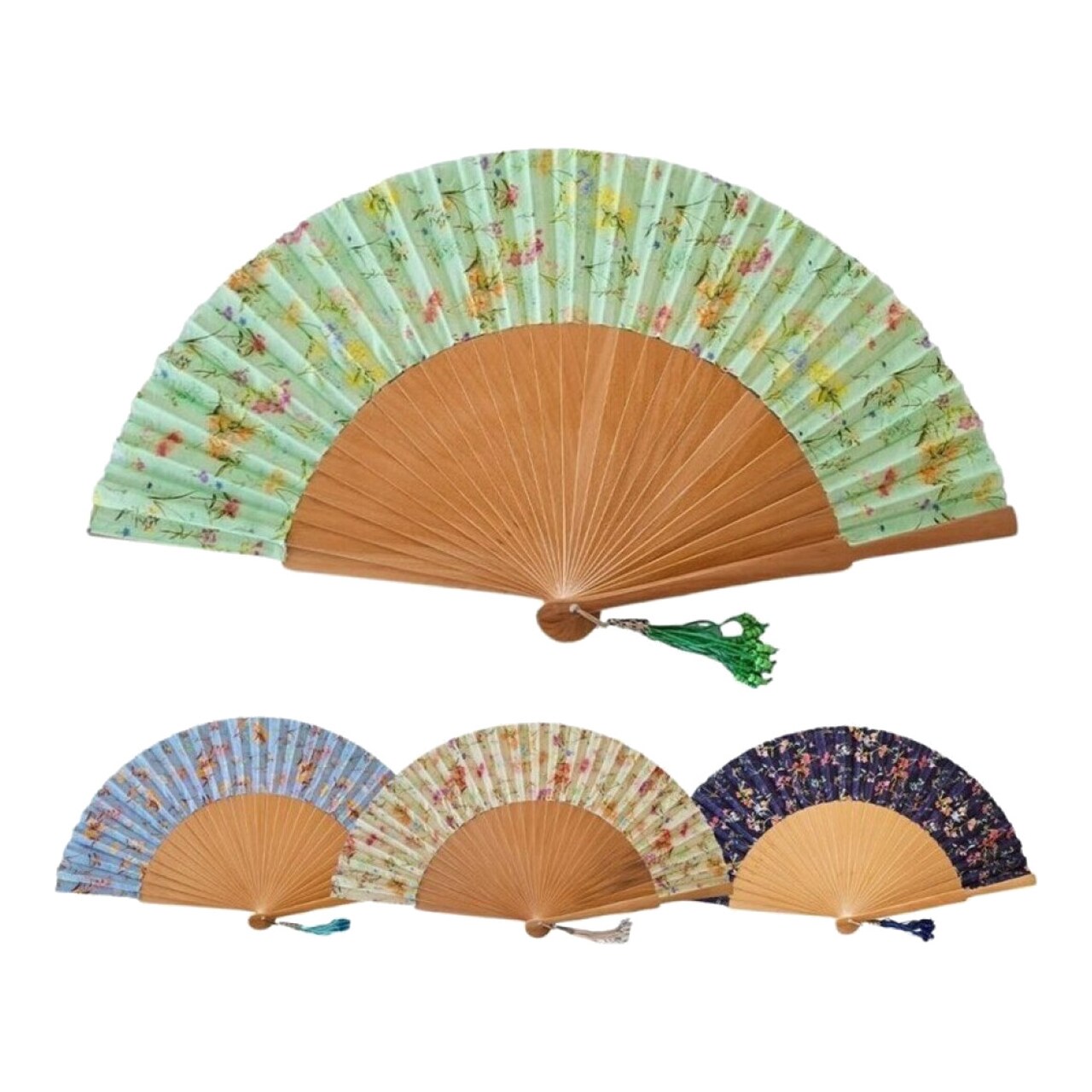 Abanico De Madera Barnizada Con Flores 27 Cm 225023