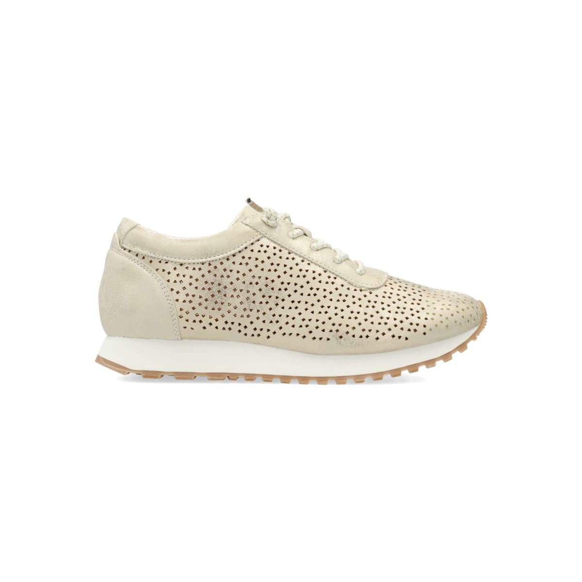 Vanessa Calzados - Zapatillas mujer picadas con cordón elástico, de piel sintética troquelada, suela de goma ligera y plantilla acolchada extraíble color oro