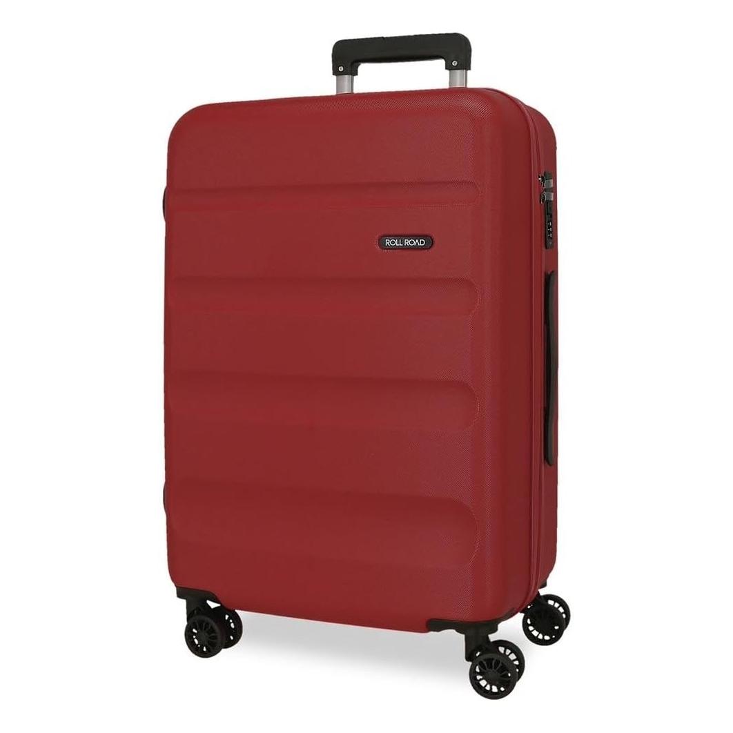 Roll Road - Maleta de viaje mediana Roll Road Flex burdeos 65x46x23 cm, rígida e impermeable con 4 ruedas multidireccionales y cierre de combinación lateral
