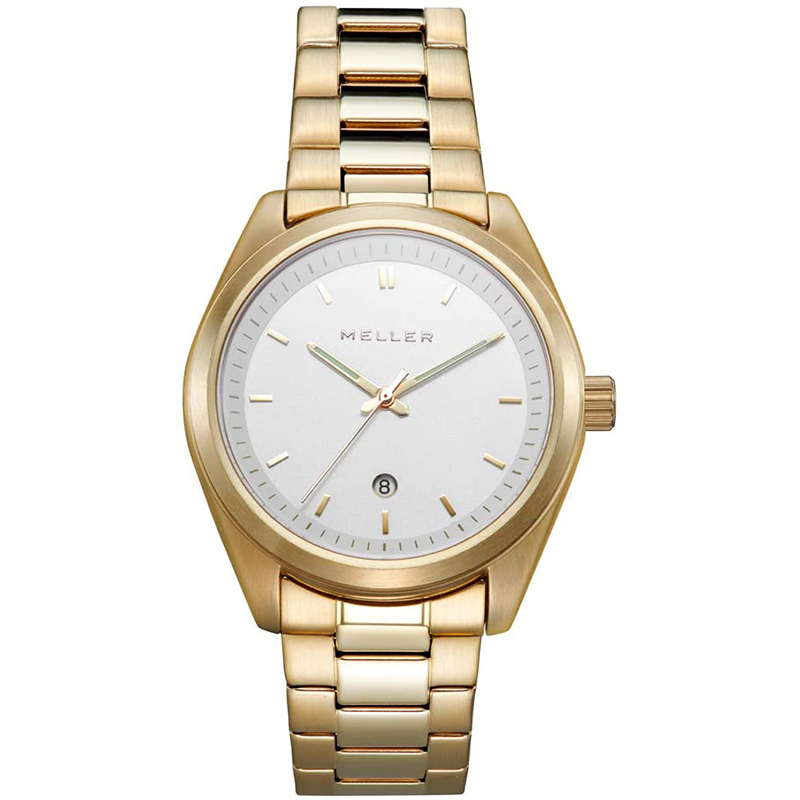 Meller - Reloj de mujer modelo W9OB-3.3GOLD Maya Gold con calendario, esfera blanca y pulsera de eslabones para uso casual diario