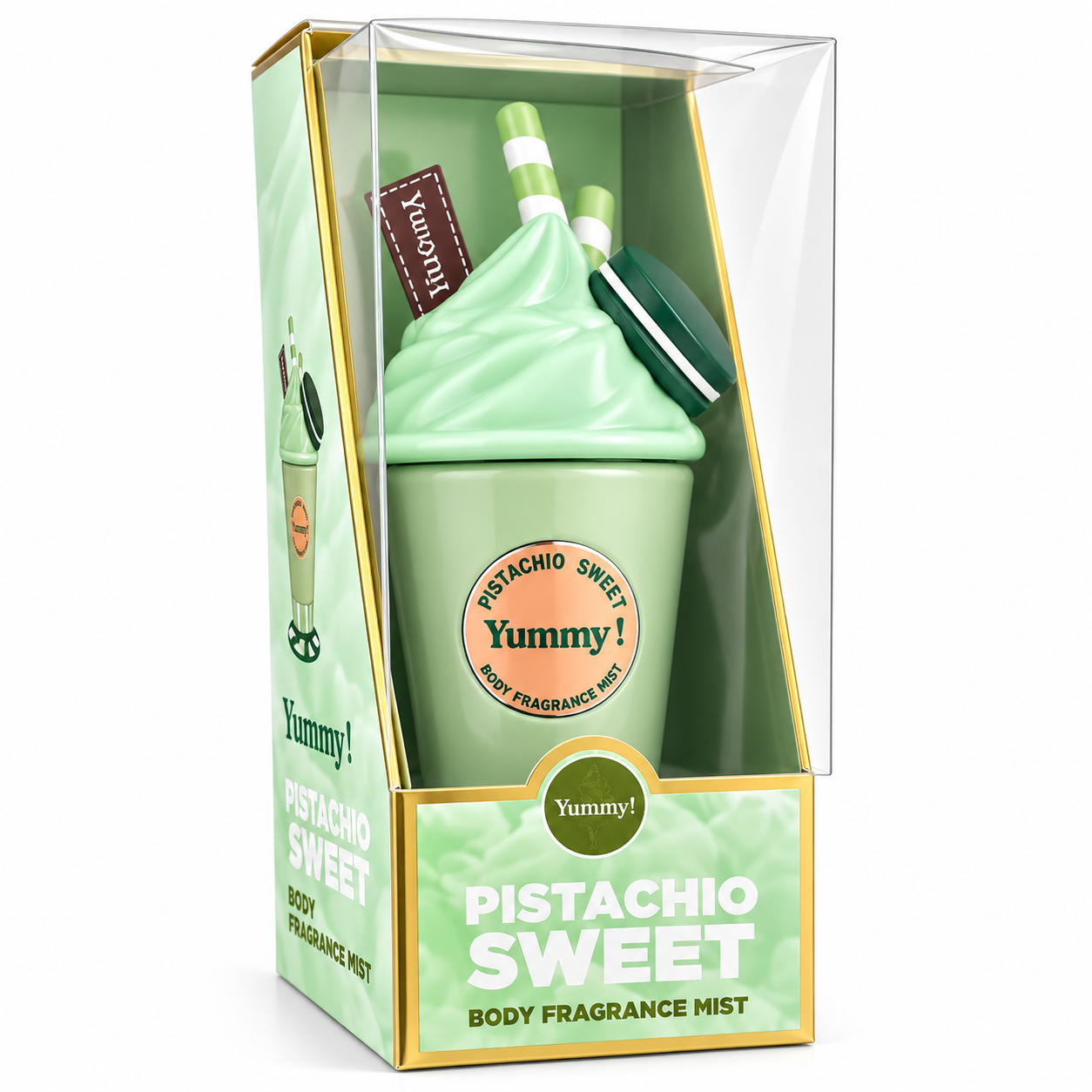 Yummy Pistachio Sweet Body & Hair Fragrance Mist 200 ml | Bruma Perfumada para Cuerpo y Cabello | Aroma Pistacho Dulce, Cremoso y Gourmand | Spray Corporal con Original Frasco Estilo Postre | Idea de Regalo