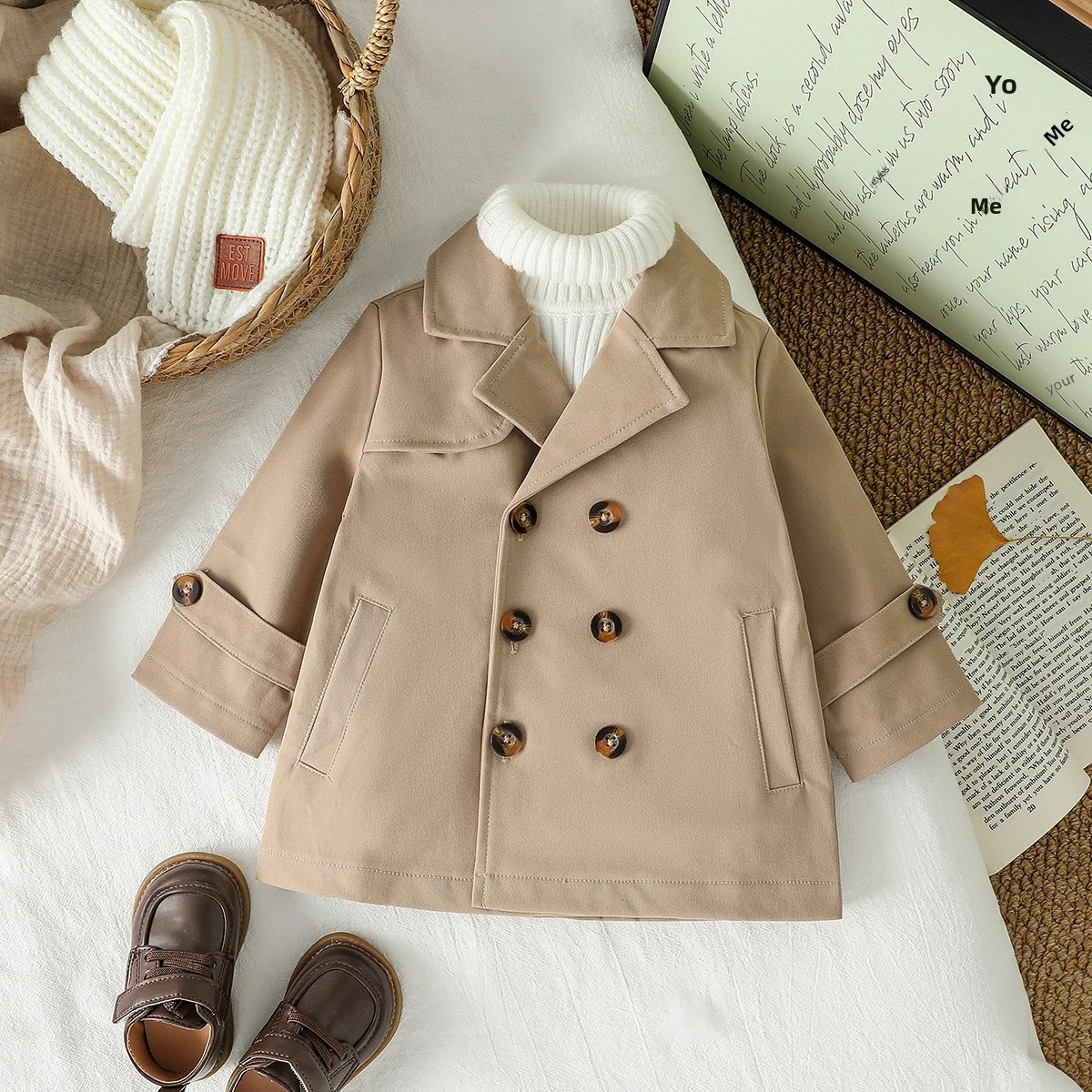 TK Nueva Moda 2025 Chaqueta De Trench Para Bebés Niños Otoño/Invierno Con Cuello En V De Dos Botones Cardigan De Manga Larga Para 1-3Años Ropa Infantil