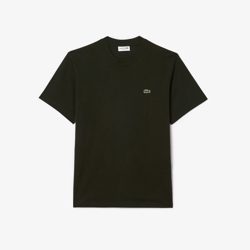 Camiseta Verde Khaki Lacoste de Corte Clásico de Punto de Algodón