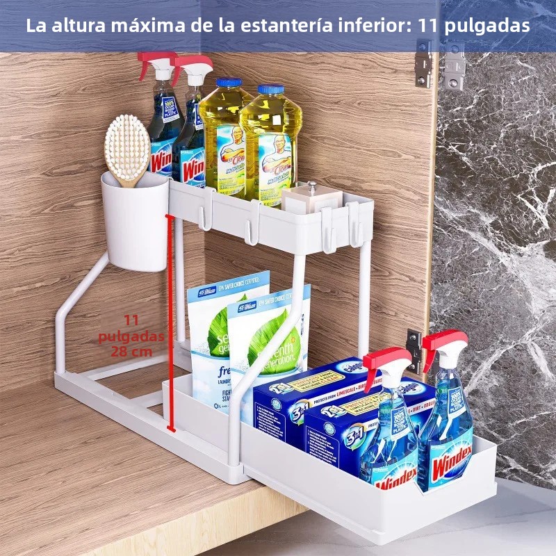 TK Organizador De Almacenamiento De 2 Niveles Espacioso Y Duradero Para Cocina Y Baño Estante De Desplazamiento Para Essentials