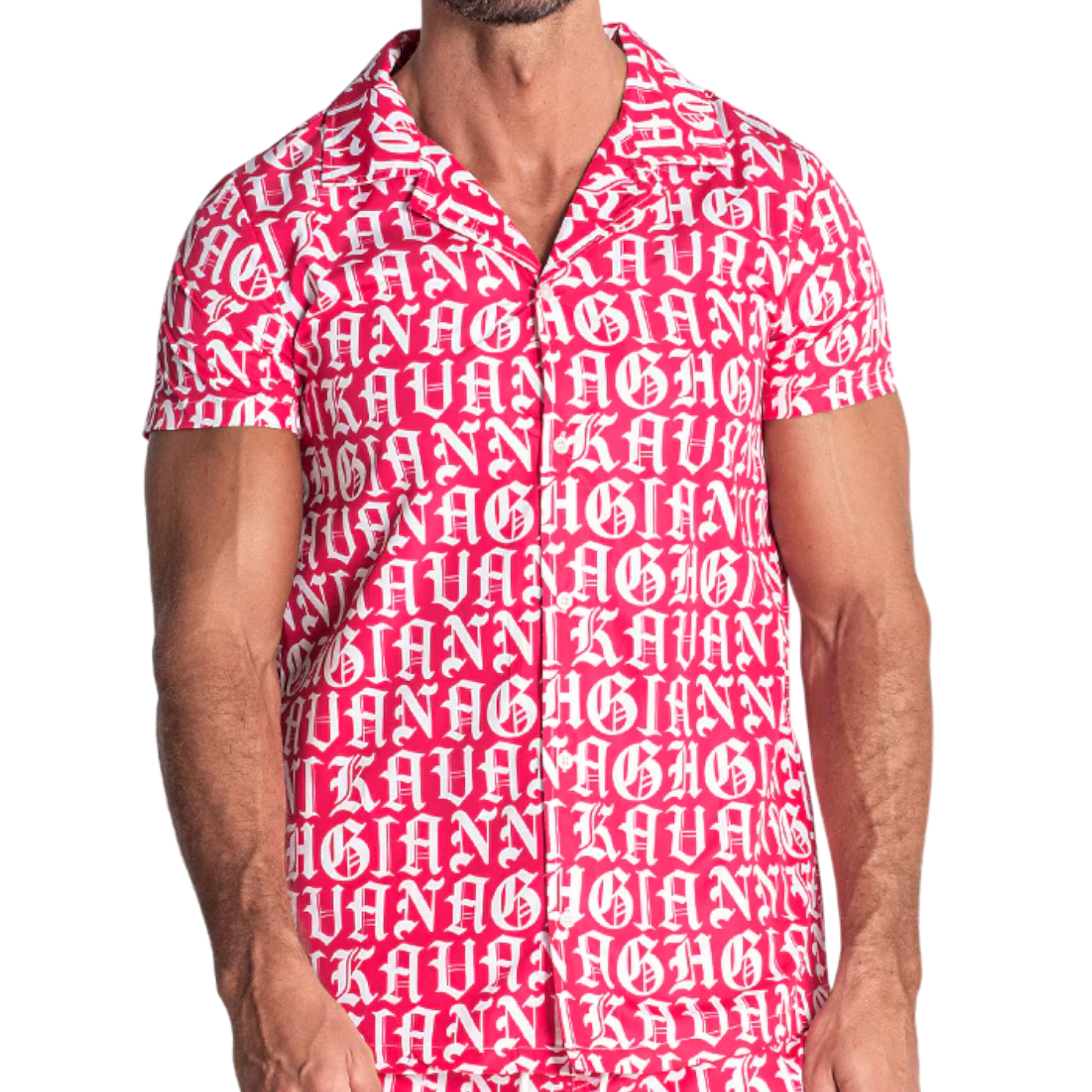 Camisa Gianni Kavanagh Hawaiana Message Rosa Hombre Moderno, Ropa casual 100% Poliéster
