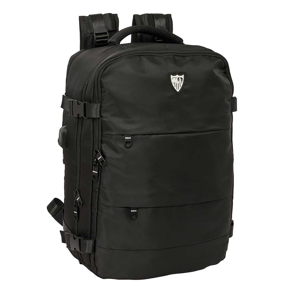 SAFTA | Mochila Escolar Sevilla FC para Portátil 15,6″ 29 x 44 x 19 Cm (24,2 Litros), 3 Compartimentos con Organizadores, Conector USB, Zapatillero Inferior, Espalda y Hombreras Ergonómicas Acolchadas, Portabotellas