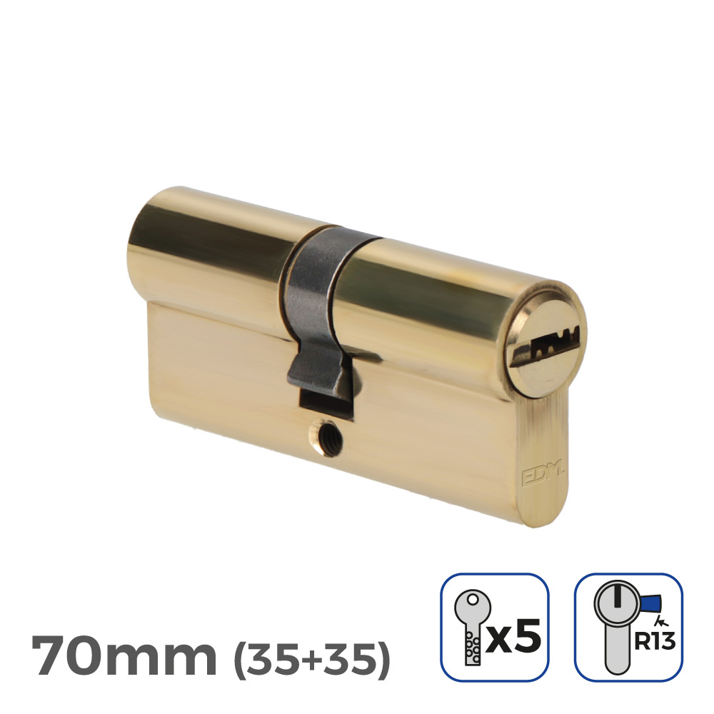 BOMBIN LATON 70mm (35+35mm) LEVA CORTA R13 CON 5 LLAVES SEGURIDAD INCLUIDAS EDM