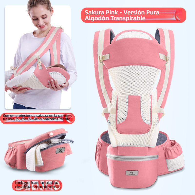 Portabebés Multifuncional con Asiento de Cadera — Plegable y Guardable, se Puede Llevar al Bebé Horizontalmente o en la Espalda, Cómodo y Práctico para Paseos
