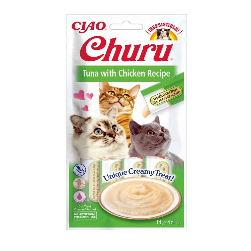 Inaba Churu Receta de Atún con Pollo Snack para Gatos (12 Packs x 4 Sticks x 14 gr)