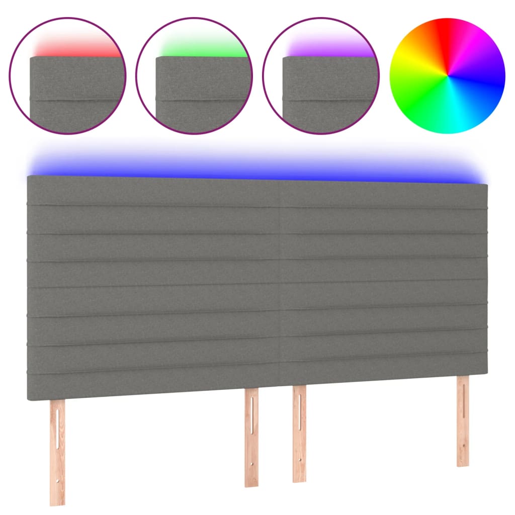 vidaXL Cabecero con luces LED tela gris oscuro 180x5x118/128 cm