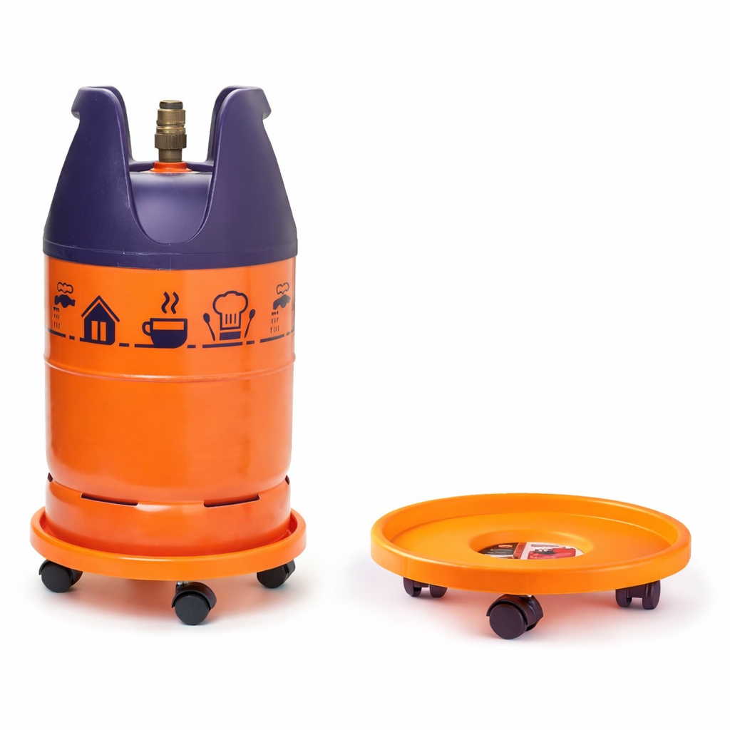 Soporte para Bombonas de Gas con Ruedas Giratorias | Carrito Resistente de 90 kg | Uso en Cocina, Camping y Despensa | Base Redonda Antideslizante de Hasta 30 cm | Marca Plastic Forte | Fabricado en Europa