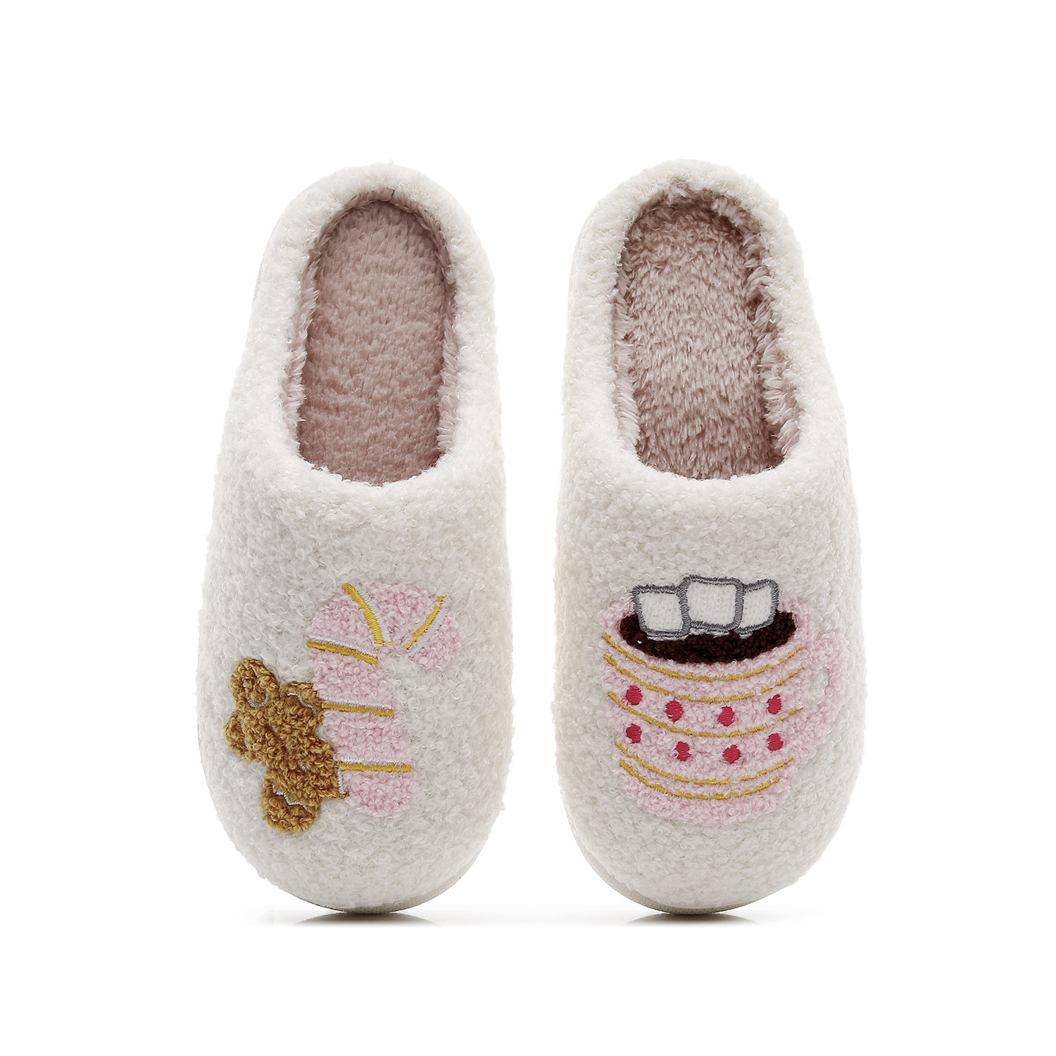 TK Pantuflas navideñas con motivo de árbol de Navidad rosa – Pantuflas de invierno con estrella y lazo