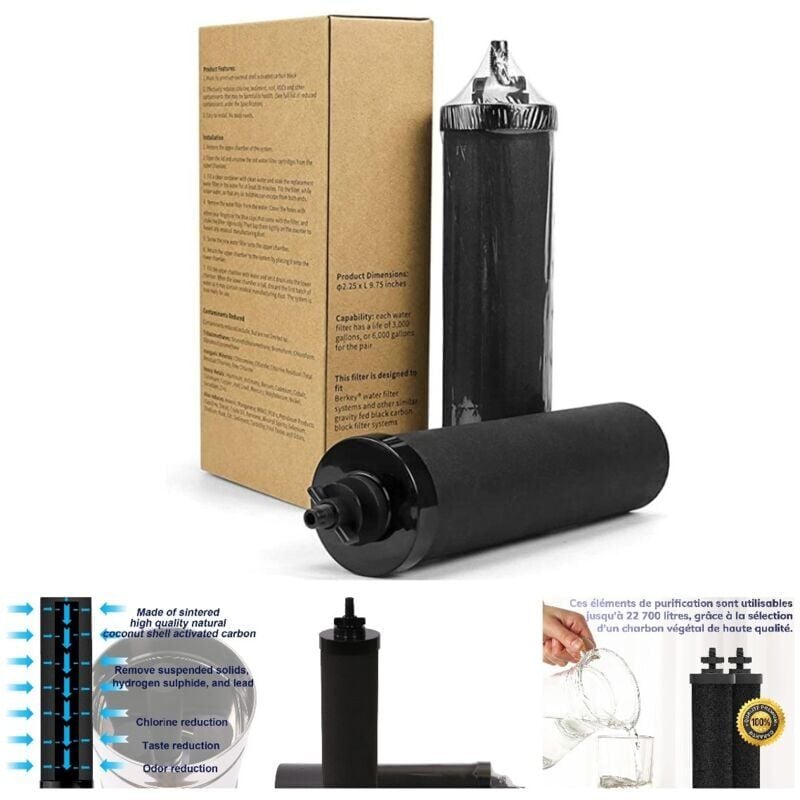 CA Filtro de agua Sollbry (2 unidades), compatible con el sistema de filtración por gravedad Berkey®, reduce los contaminantes en un 99,99 %.