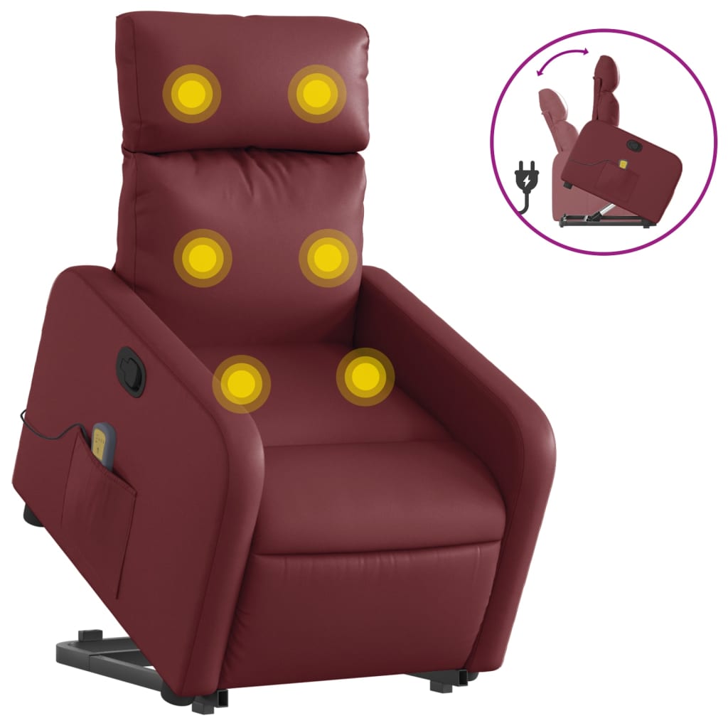 vidaXL Sillón reclinable de masaje de pie cuero artificial rojo tinto