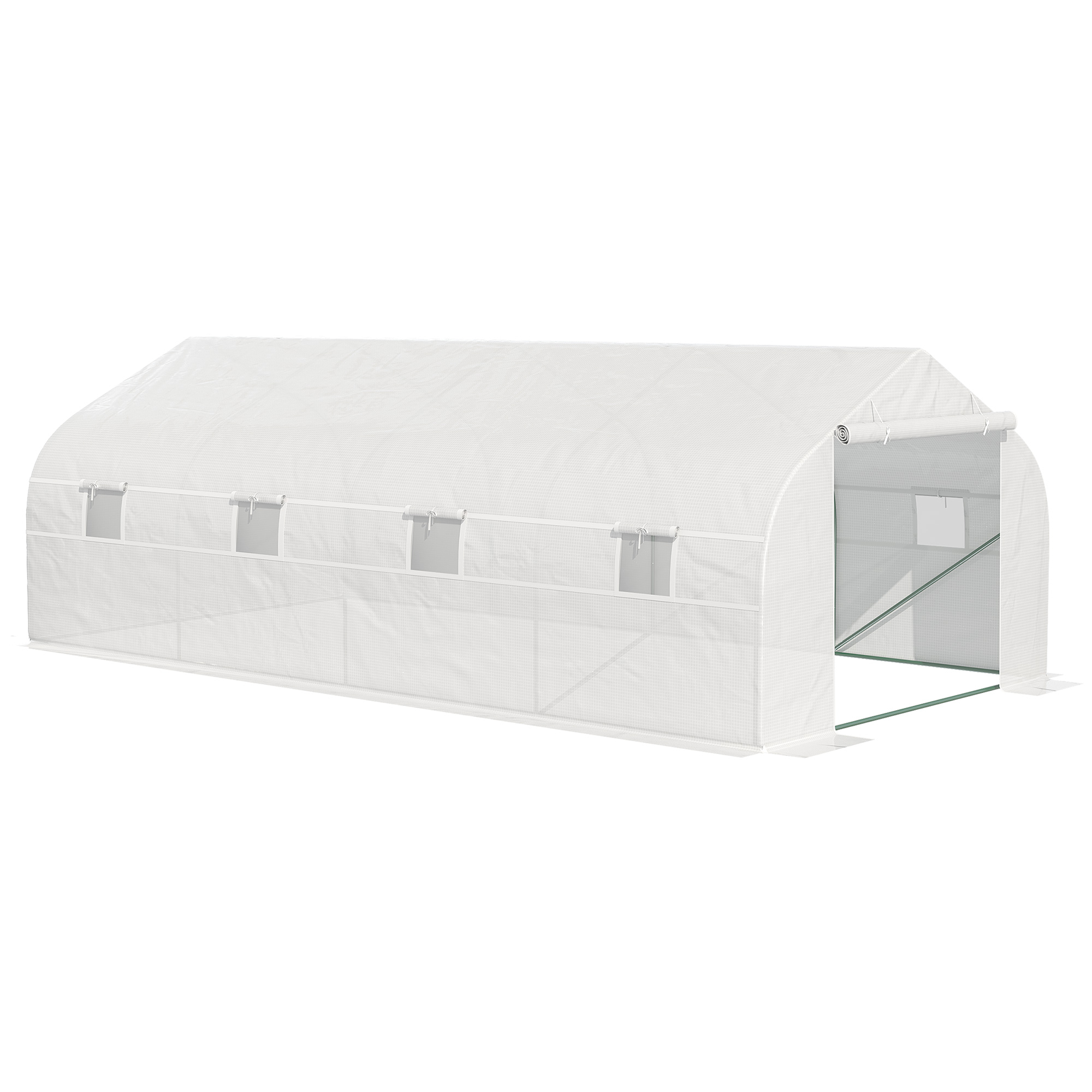 Outsunny Invernadero de Jardín 600x300x200 cm Tipo Túnel para Cultivo Plantas Verduras con 8 Ventanas Transpirables y Puerta Enrollable con Cremallera Acero