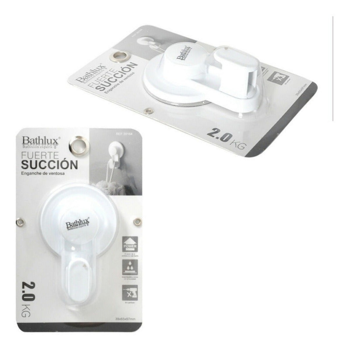 ZYLX SHOPPING - Pack 2 Ganchos de Baño con Ventosa Bathlux | Colgadores sin Taladro para Ducha y Azulejos | Blanco 11,5 cm