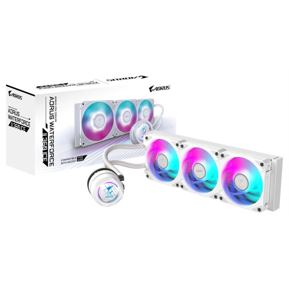 Gigabyte aorus waterforce ii 360 ice aio liquid cpu cooler - 3x 120mm argb fans. sliding connection mechanism. daisy-chain. compatible with intel lga 1851 and amd am5