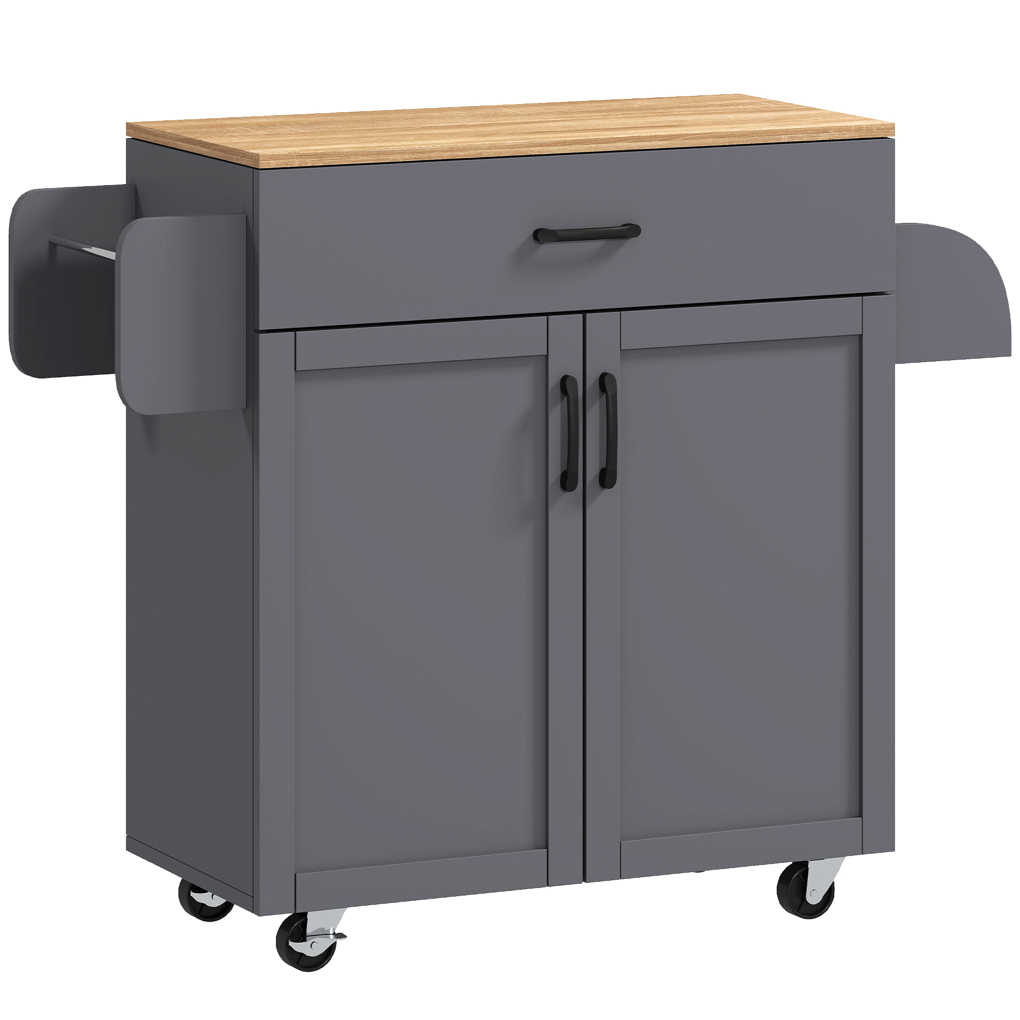 HOMCOM Isla de Cocina con Ruedas, Carrito de Cocina con Cajón, 2 Puertas, Toallero y Especiero, Estante Ajustable, para Comedor, 105x36x85 cm, Gris