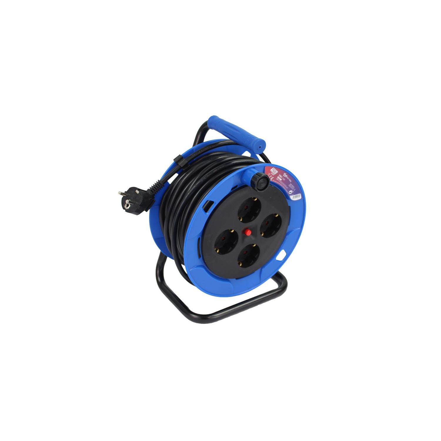 Tayg Ladrón Enrollacable 4 bases, Longitud 15m, 250 V, 13 A, 3.500 W, Cable de 3x1.5, con termostato y Sin Tapa, Porlongador