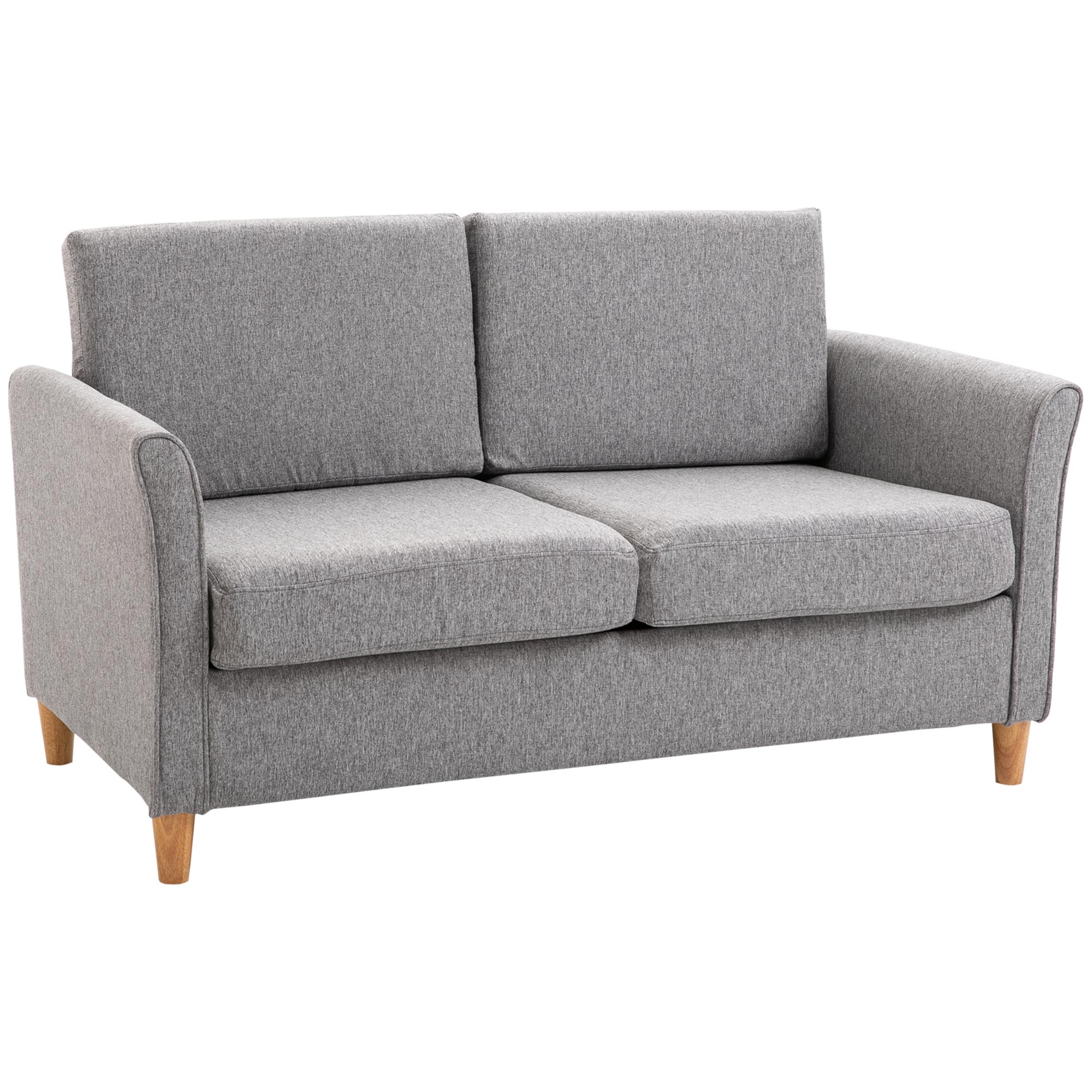 HOMCOM Sofá 2 Plazas, Sofá con Patas de Madera, Aspecto Lino, Sofá Tapizado Acolchado, Sofá Doble de Estilo Moderno para Salón, Dormitorio, Gris Claro