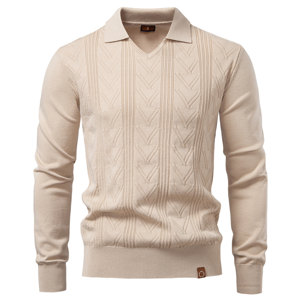 TK Suéter jacquard para hombre, suéter de punto tipo pullover, prenda de punto de color liso con cuello en V para otoño e invierno.