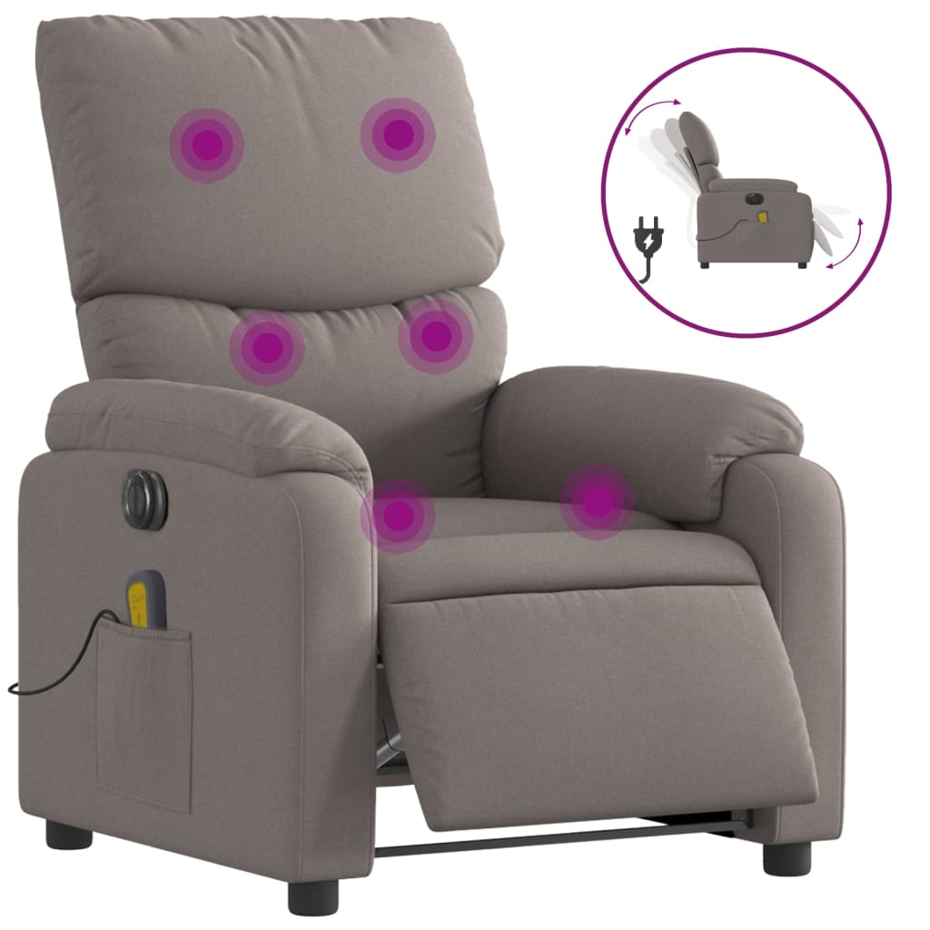 Vidaxl Sillón Reclinable de Masaje Eléctrico Tela Gris Claro