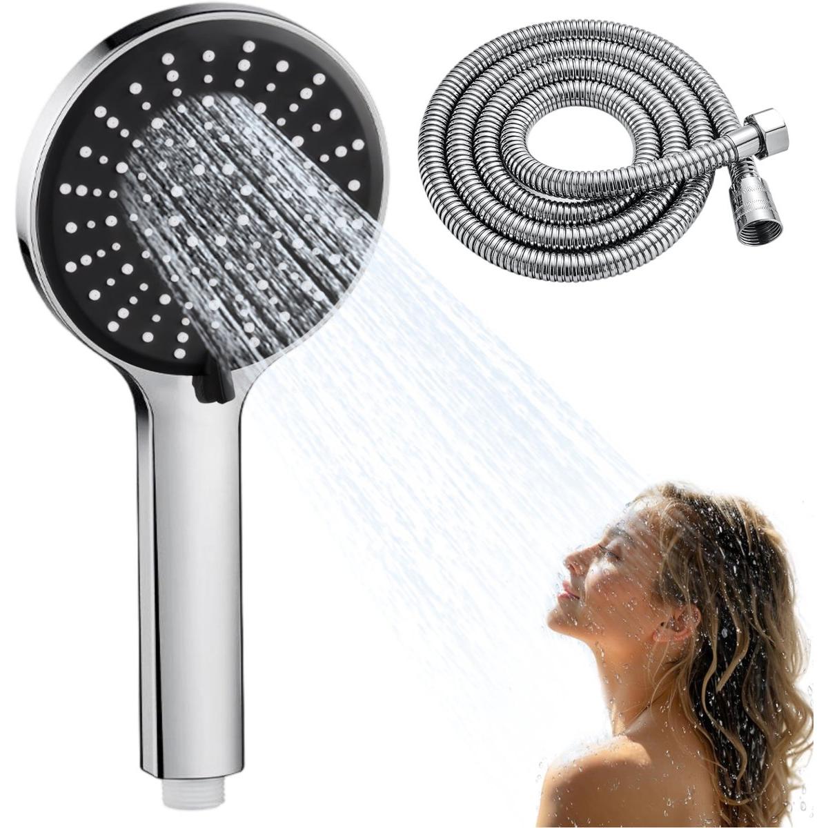 Cabezal de ducha con cinco velocidades – Manguera hidráulica – 2 m – 5 conexiones automáticas – Para compresor – Técnicos – Negro – 2 m – 1 juego