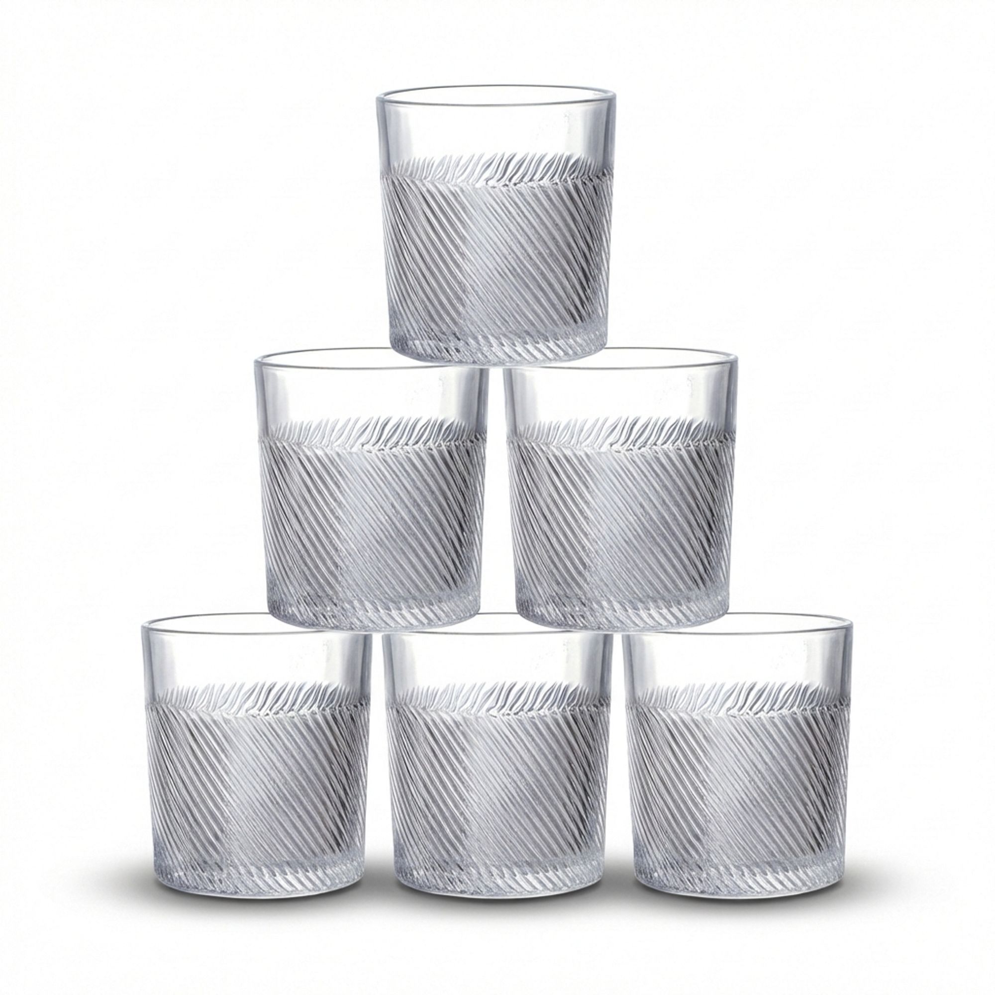 SANTA CLARA | Set 6 Vasos de Cristal 35cl Tallado para Agua y Vaso para Whiskey, Modelos Aberdeen, Highland, Oban y Skye, Vasos Bajos de Vidrio Transparente, Aptos Lavavajillas y Microondas