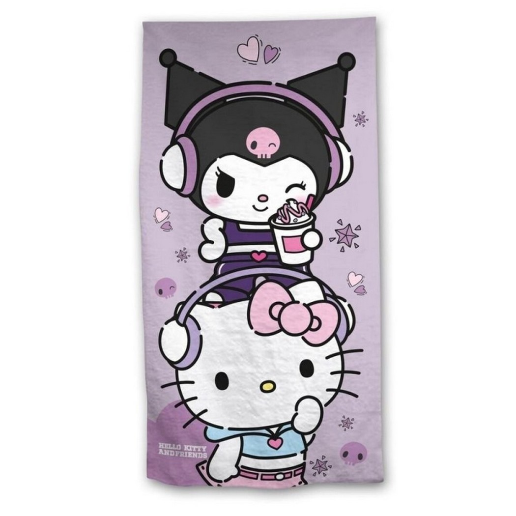 Toalla Playa o Piscina Microfibra Kuromi Con Hello Kitty 140x70cm