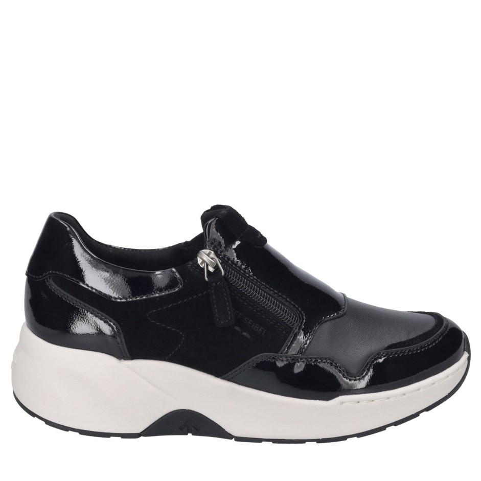 Cómoda  Mocasín mujer Josef Seibel LISSI-04 en suave charol y licra negra. Línea iGoDynamick con doble plantilla extraíble y soporte en el arco que aporta más estabilidad Altura Tacón bajo (3-5 cm) Referencia 96504MI50100
